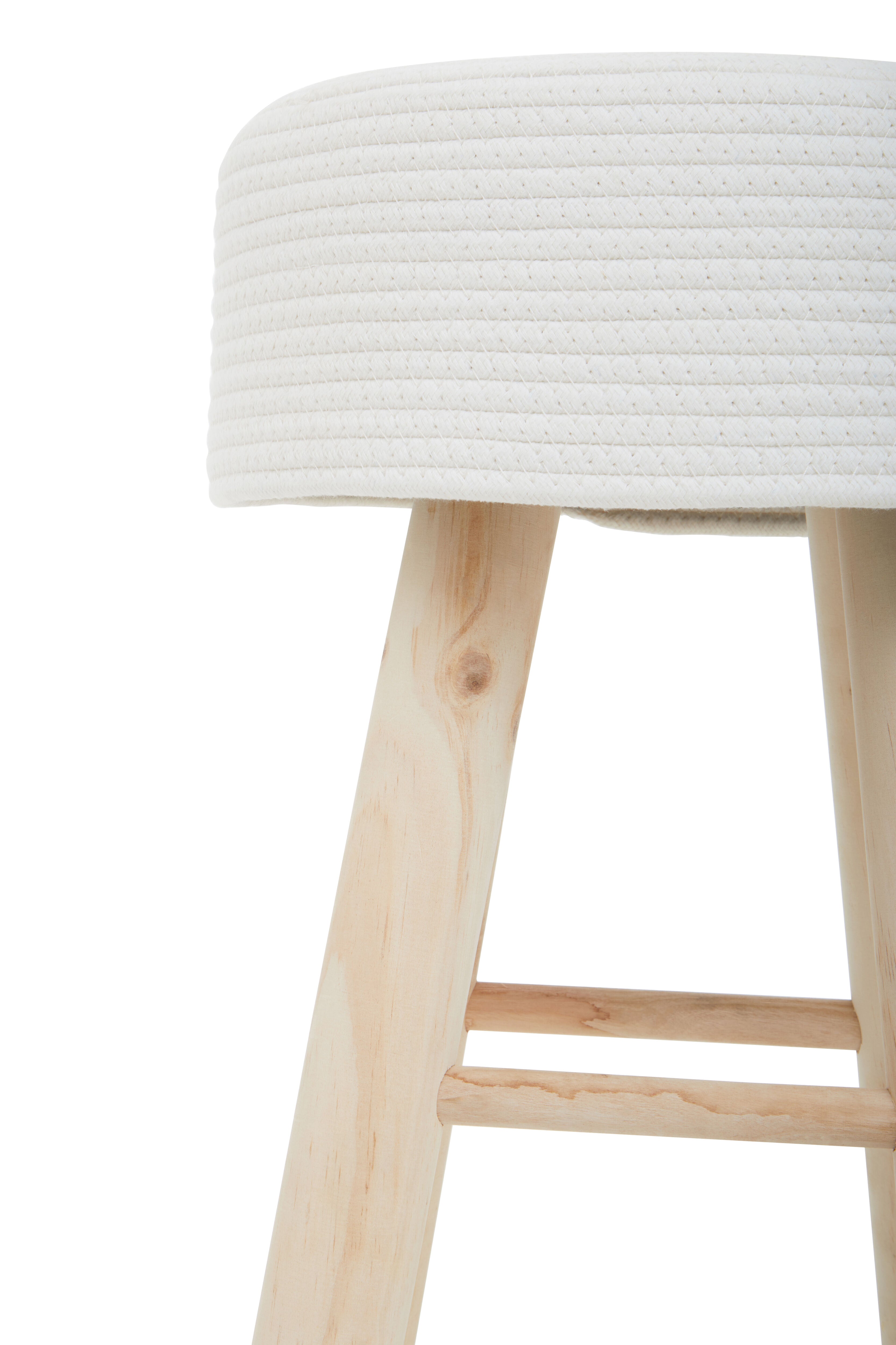 Brigitte Natural Wood & White Cotton Rope Low Stool